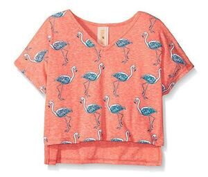 Truluv Girls V-Neck Top 7/8 Flamingo Pink Coral Blue White High Low Body Hawaii